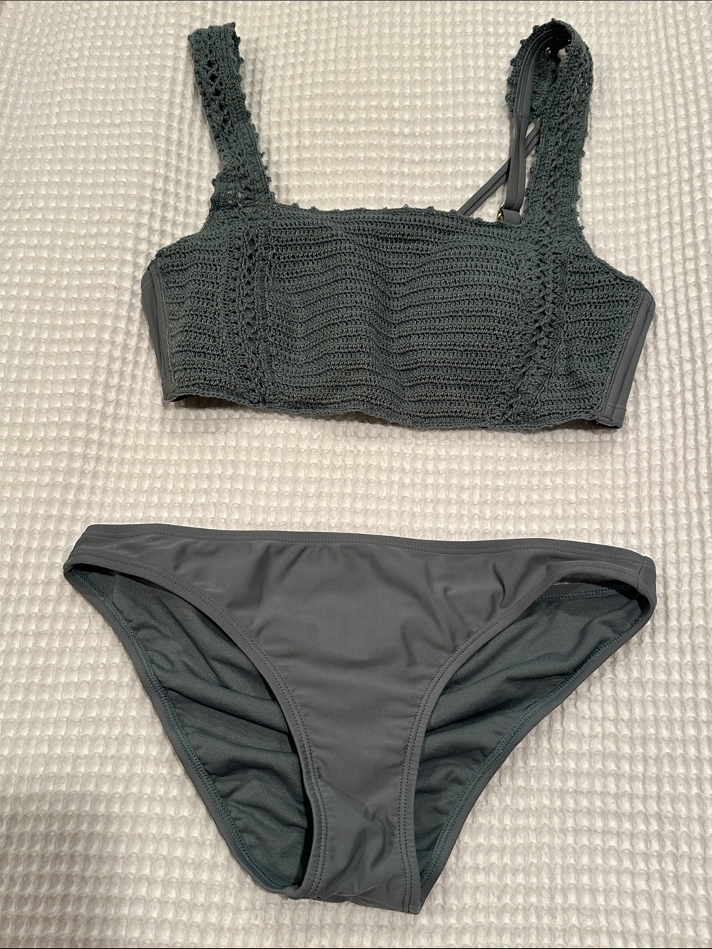 Gray Crochet-Texture Bikini Set